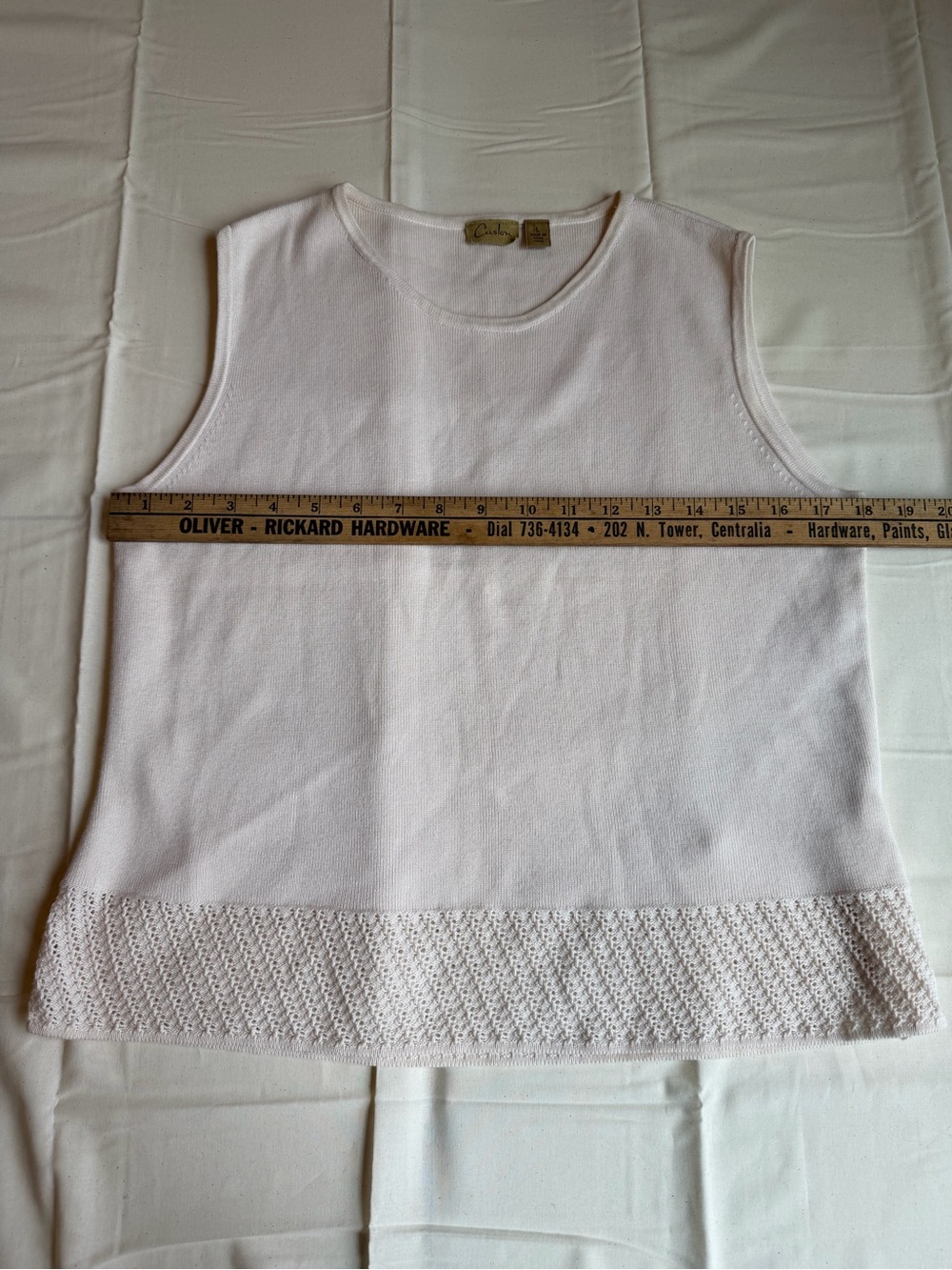 Caslon L Cream 100% Cotton Knit Tank Crochet Hem Sleeveless Top - Picture 8 of 11